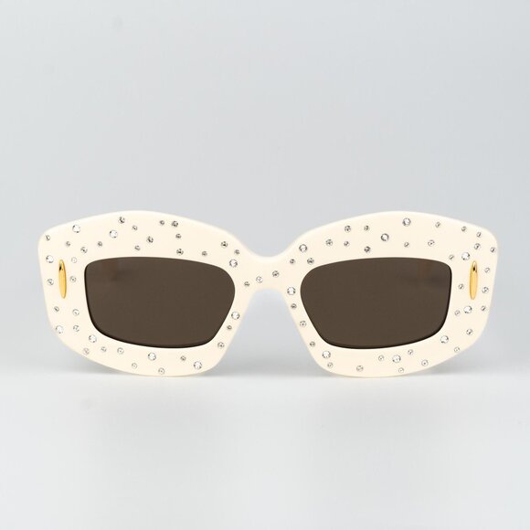 Loewe ANAGRAM Men Sunglasses Crystal Studs Ivory Brown Rectangle LW4114IS 25E - Picture 2 of 12